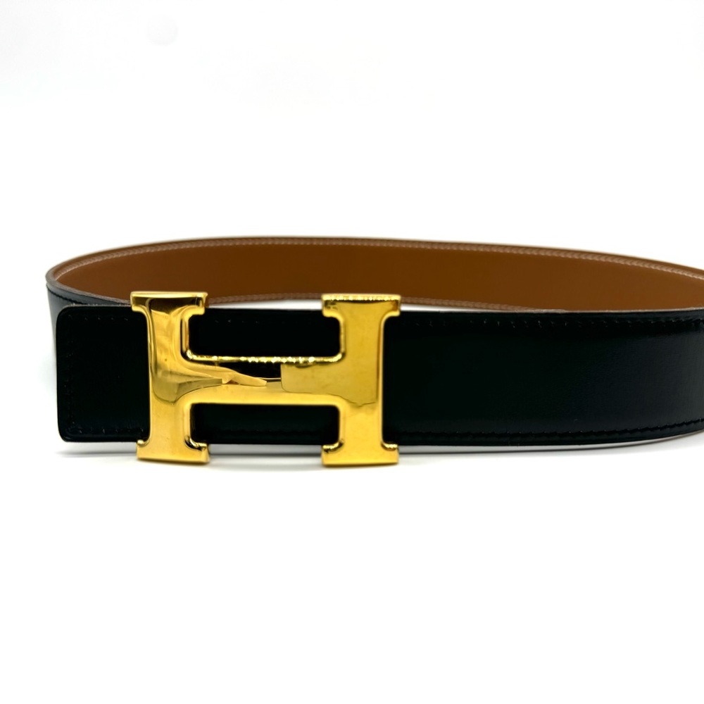 AUTHENTIC HERMES Ladies Reversible Gold/Noir Leather XS/75 Belt Gentle Wear